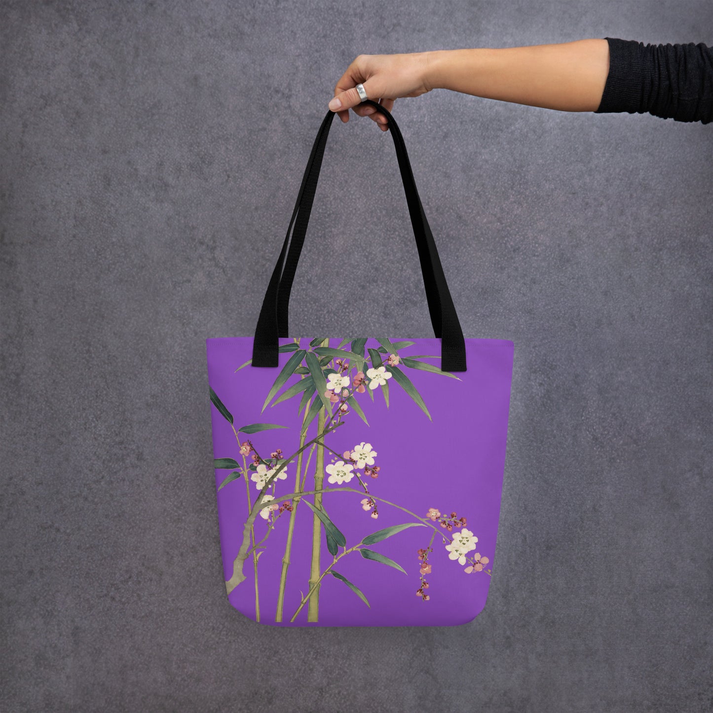 The Spirit of Flowers in Twelve Months｜Crimson Plum Blossom and Lush Green Bamboo｜Tote bag｜Purple