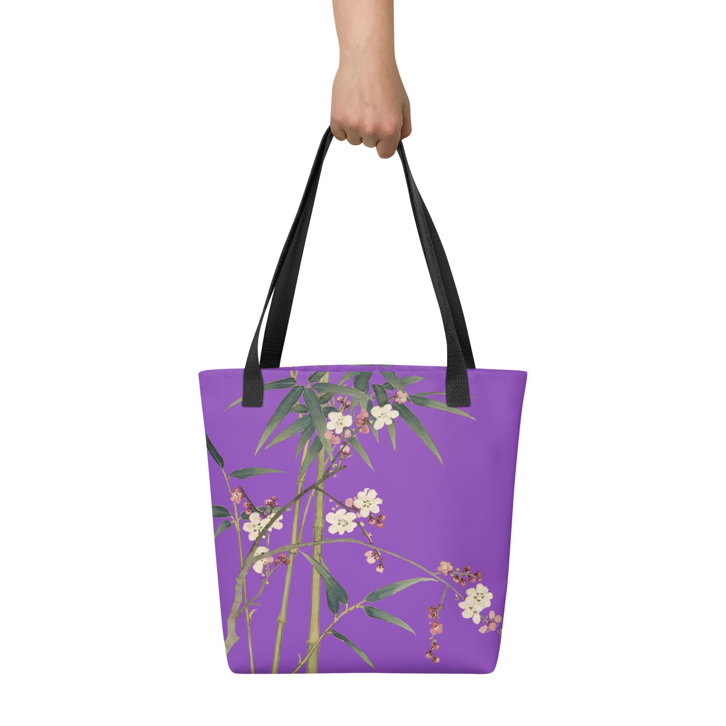 The Spirit of Flowers in Twelve Months｜Crimson Plum Blossom and Lush Green Bamboo｜Tote bag｜Purple