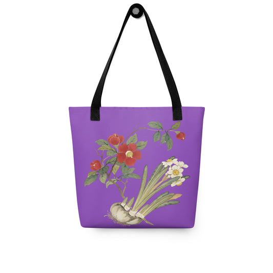 The Spirit of Flowers in Twelve Months｜Narcissus and Camelia in Bloom｜Tote bag｜Purple