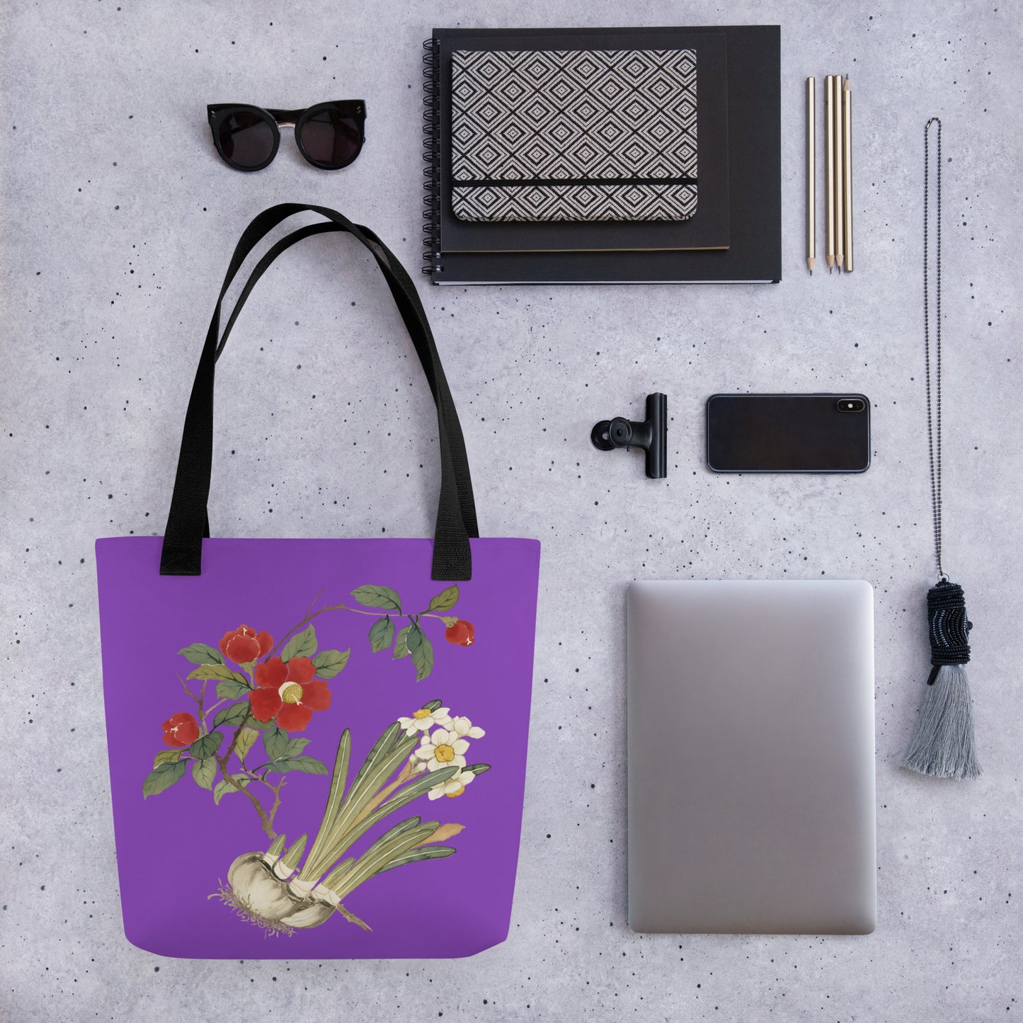 The Spirit of Flowers in Twelve Months｜Narcissus and Camelia in Bloom｜Tote bag｜Purple