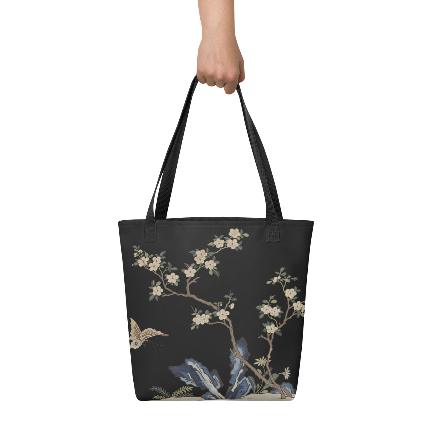 Kesi Flower Album｜White Plum Blossoms and Butterfly｜Tote bag｜Black