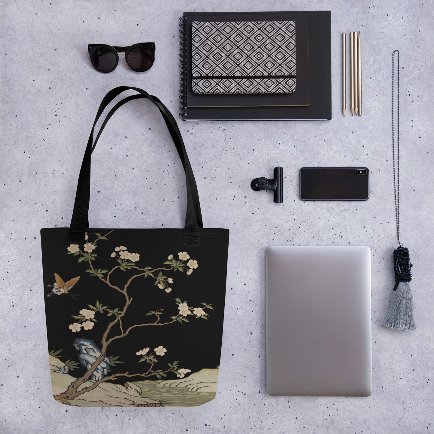 Kesi Flower Album｜Plum Blossoms and Butterfly｜Tote bag｜Black