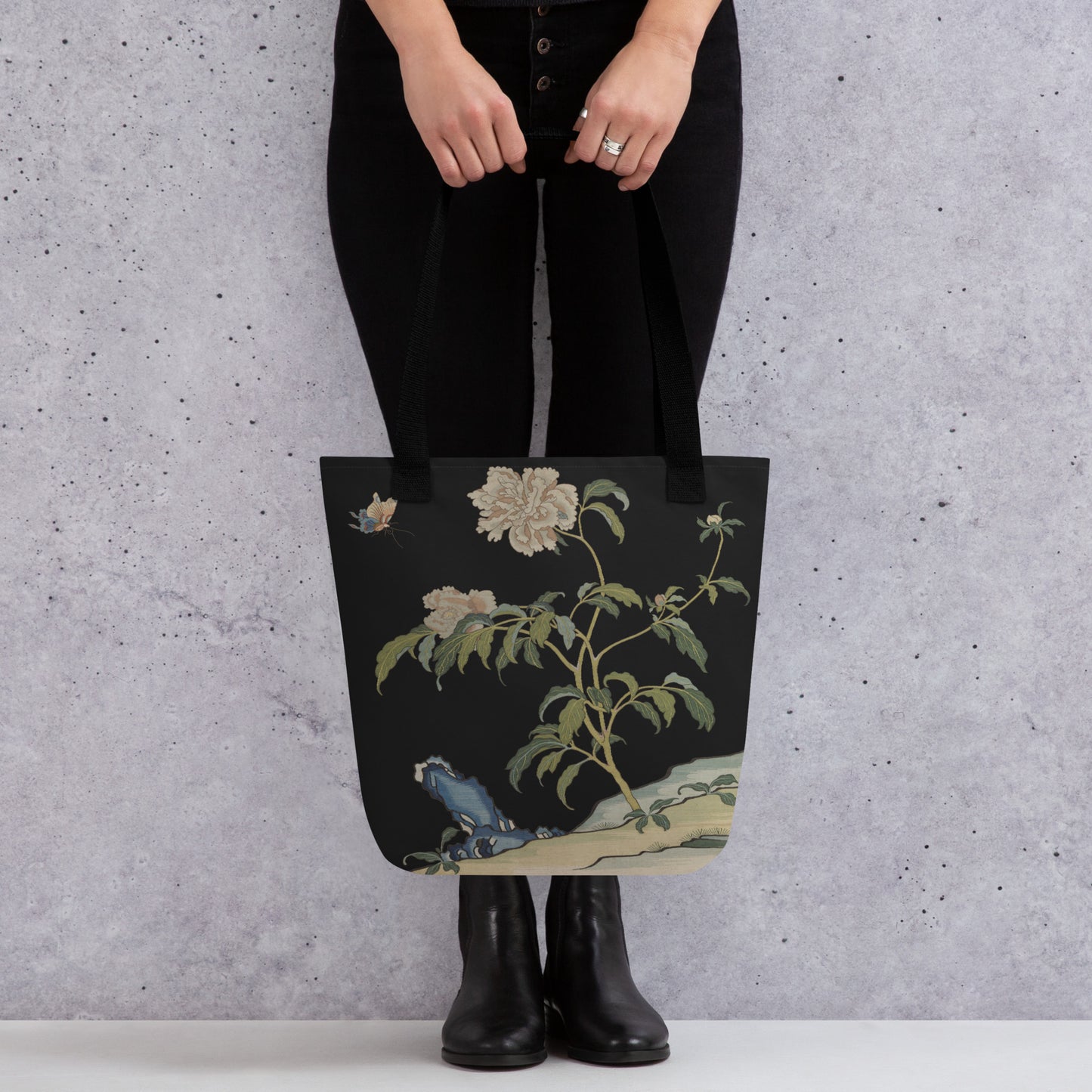 Kesi Flower Album｜Peonies and Butterfly｜Tote bag｜Black