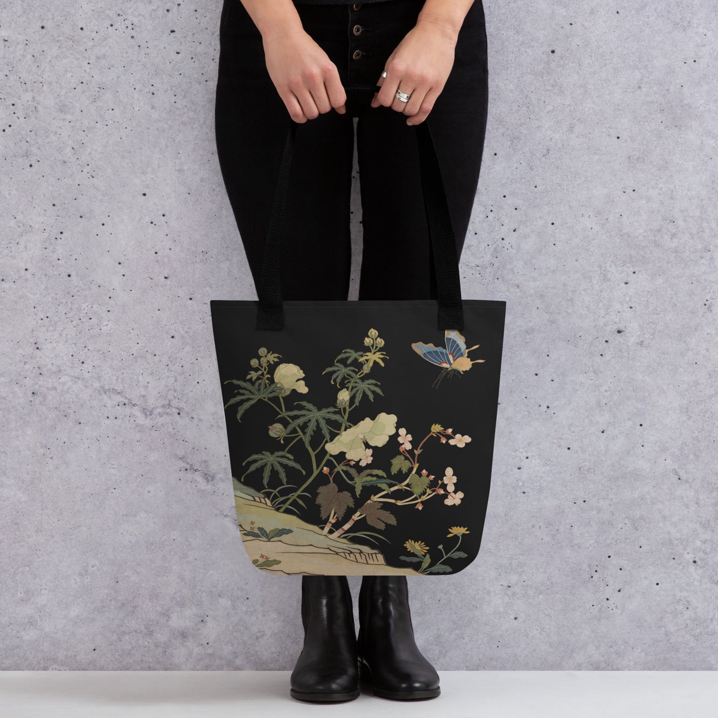 Kesi Flower Album｜Hibiscus and Begonia Blossoms｜Tote bag｜Black