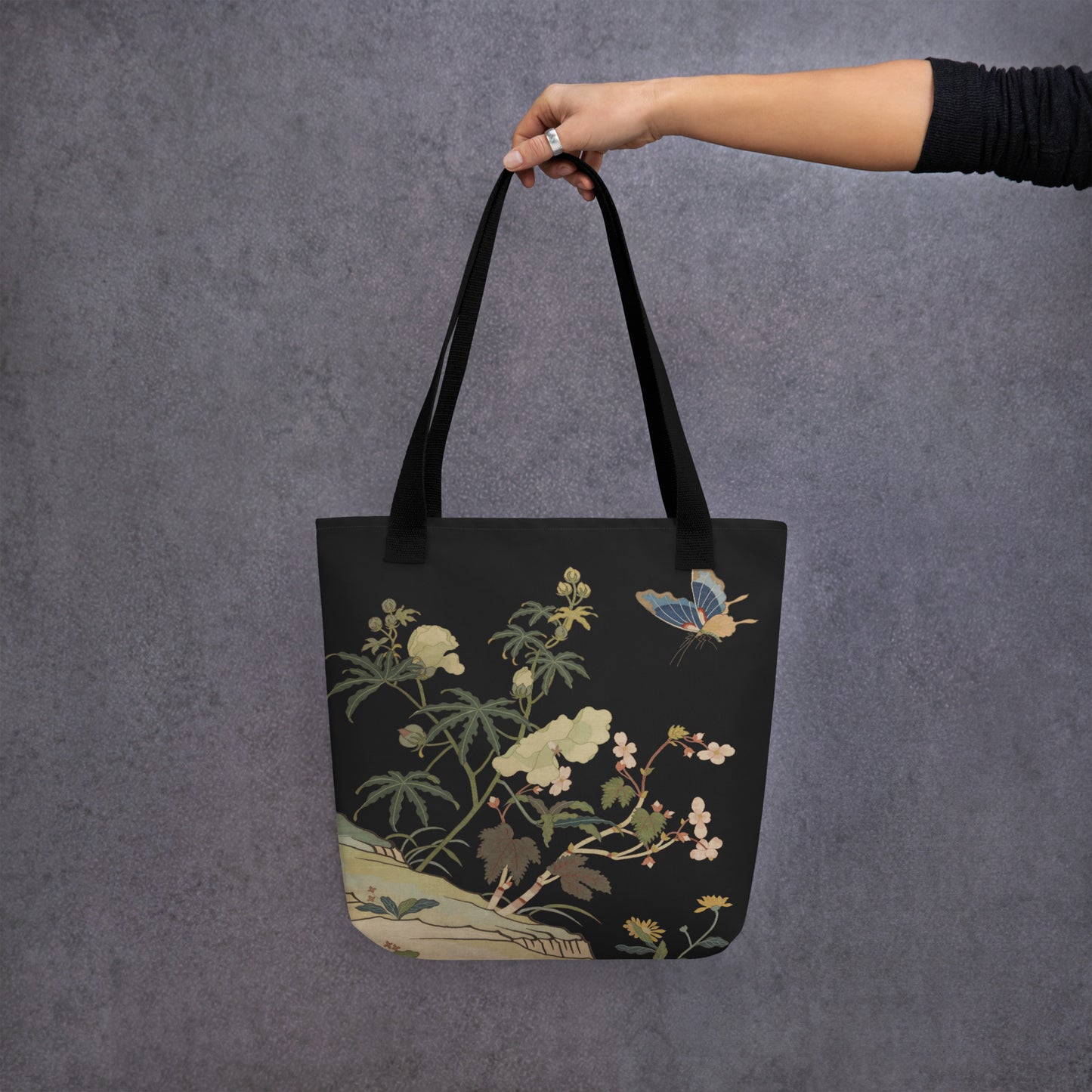 Kesi Flower Album｜Hibiscus and Begonia Blossoms｜Tote bag｜Black