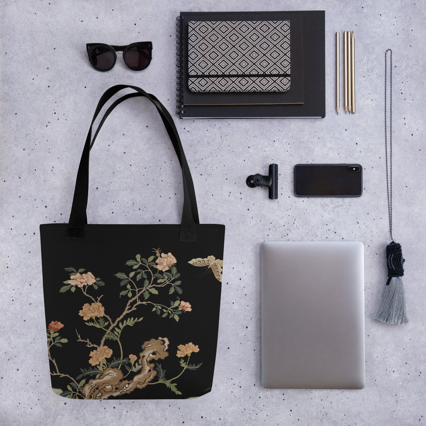 Kesi Flower Album｜Camellia and Butterfly｜Tote bag｜Black