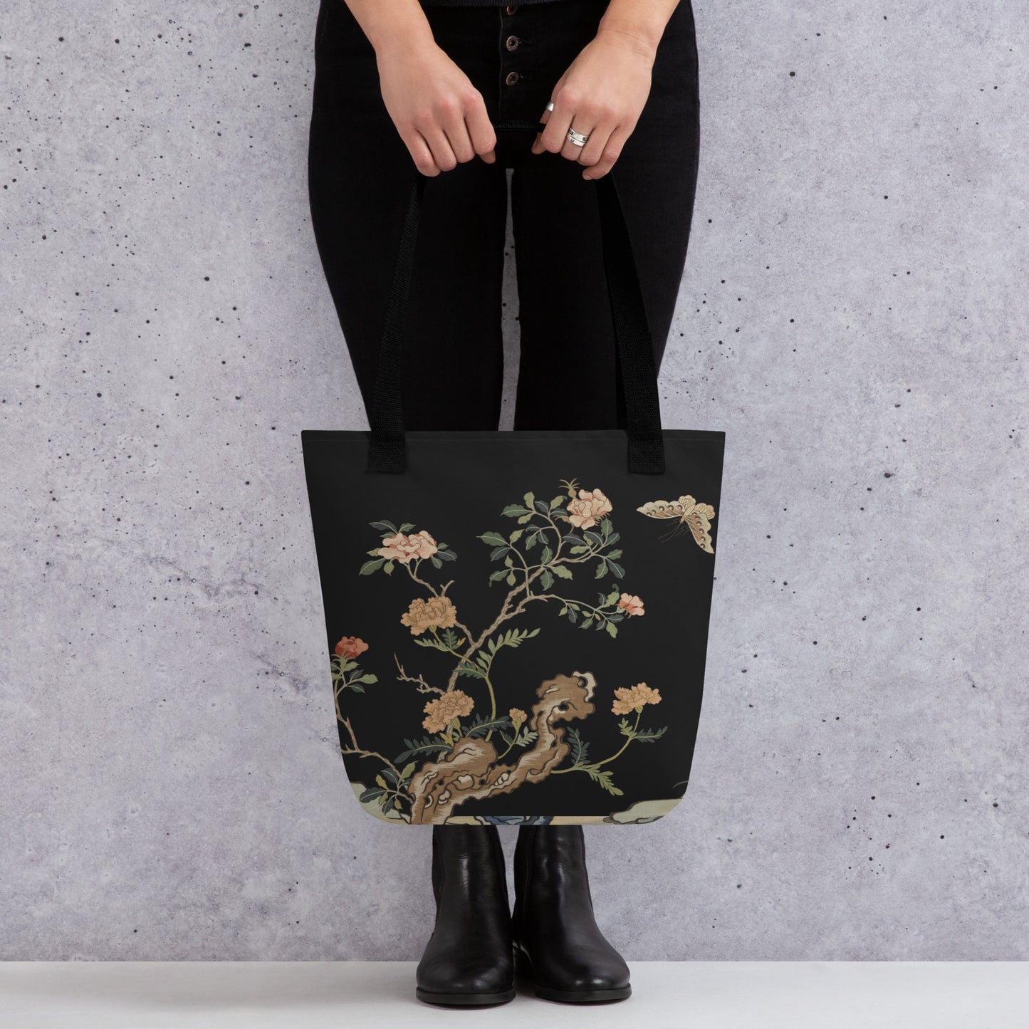 Kesi Flower Album｜Camellia and Butterfly｜Tote bag｜Black