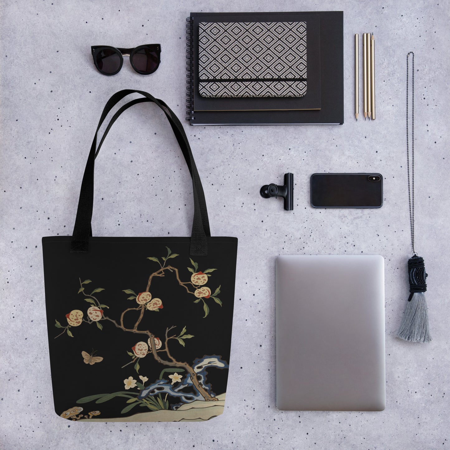 Kesi Flower Album｜Narcissus and Peaches｜Tote bag｜Black