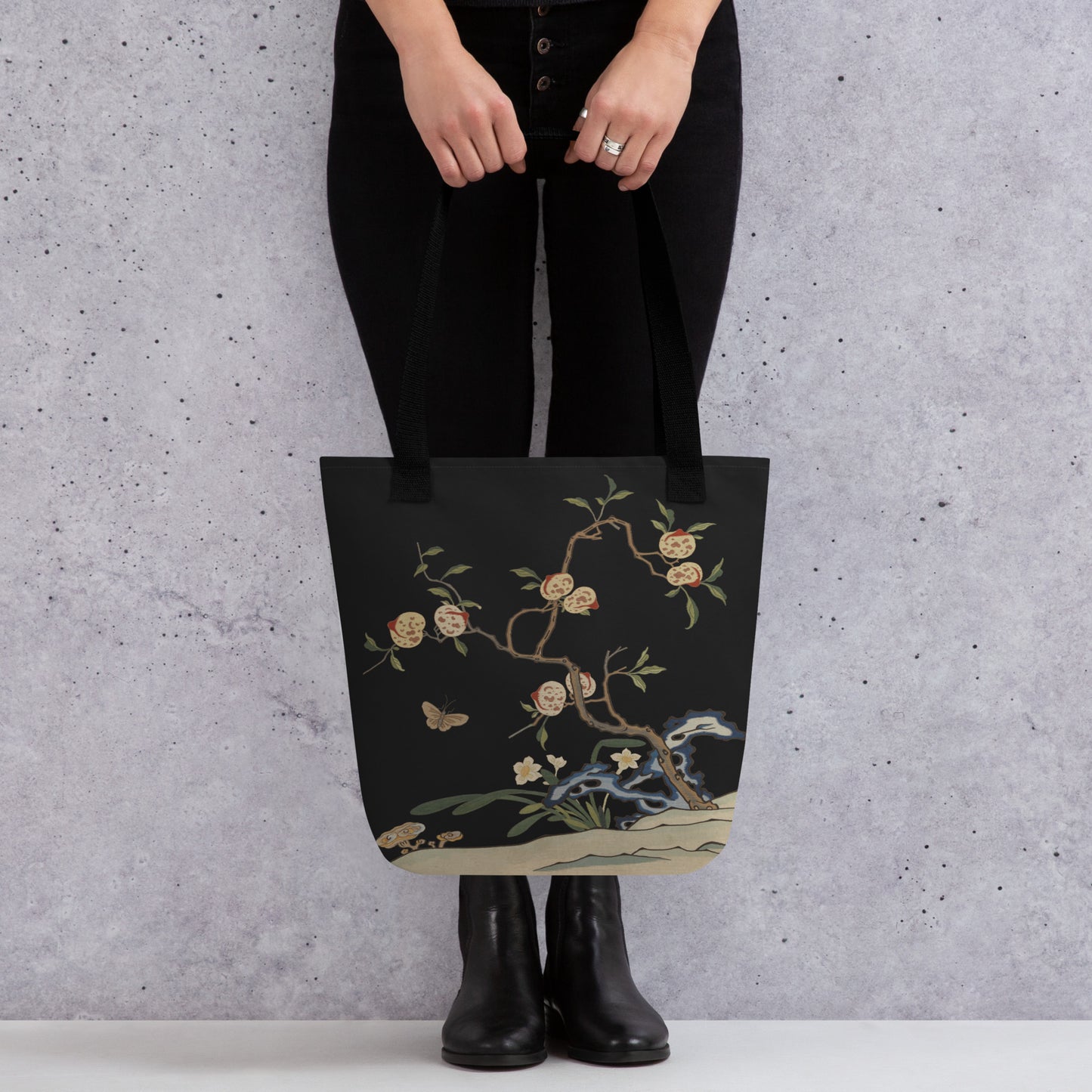 Kesi Flower Album｜Narcissus and Peaches｜Tote bag｜Black