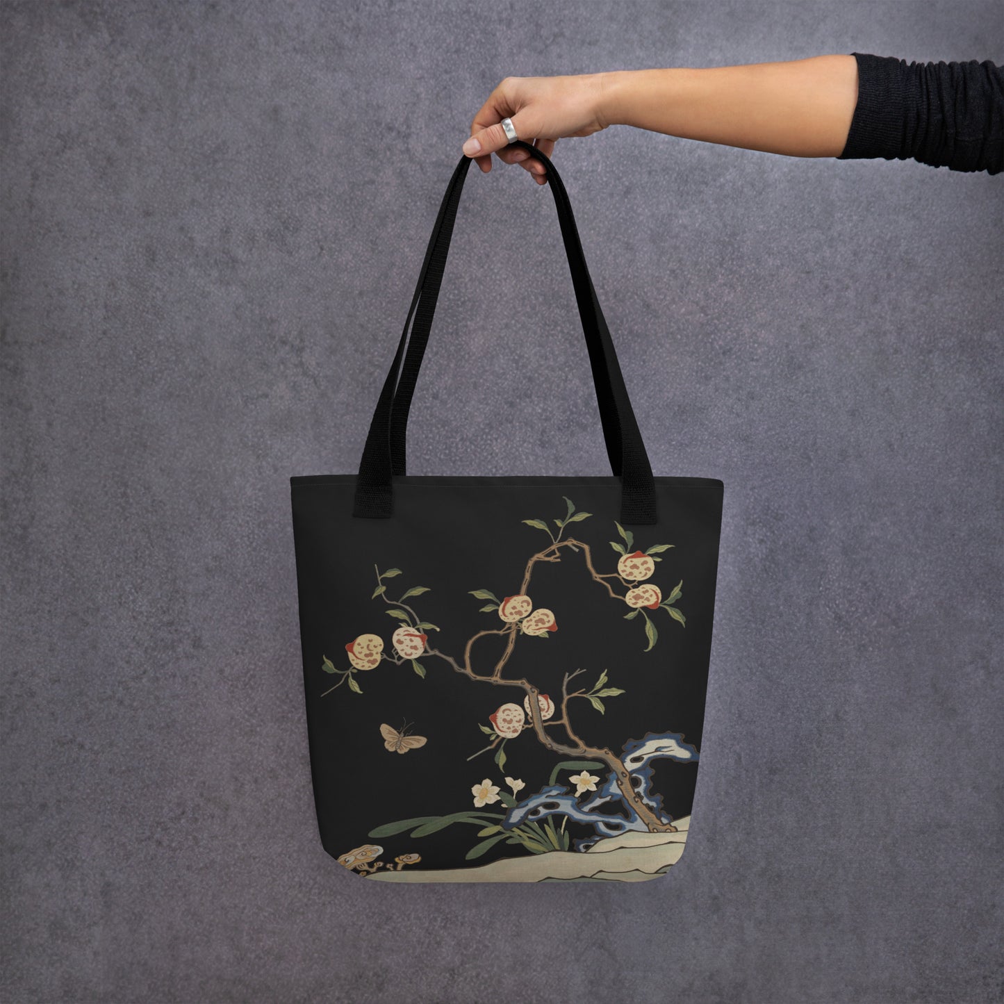 Kesi Flower Album｜Narcissus and Peaches｜Tote bag｜Black