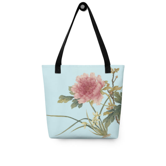 The Spirit of Flowers in Twelve Months｜Orchid and Tree Peony in Bloom｜Tote bag｜Aqua blue