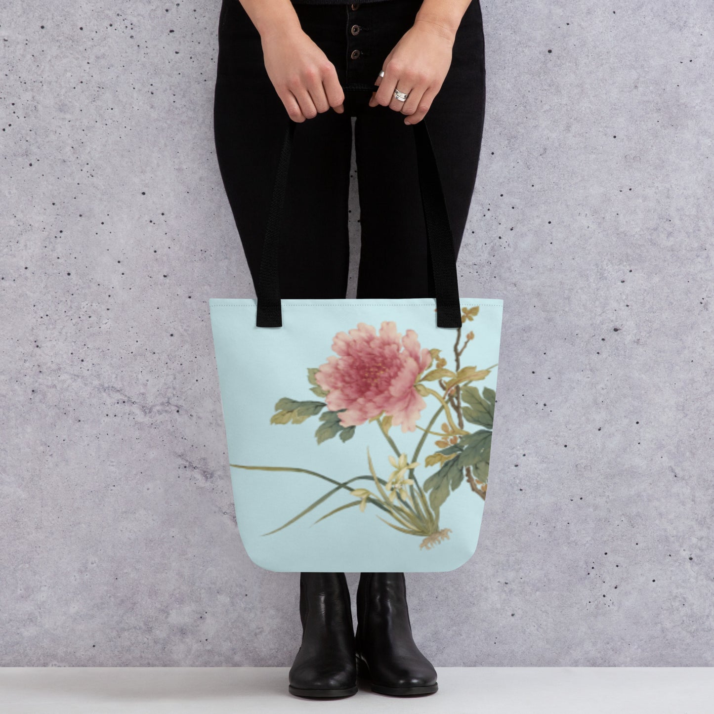 The Spirit of Flowers in Twelve Months｜Orchid and Tree Peony in Bloom｜Tote bag｜Aqua blue