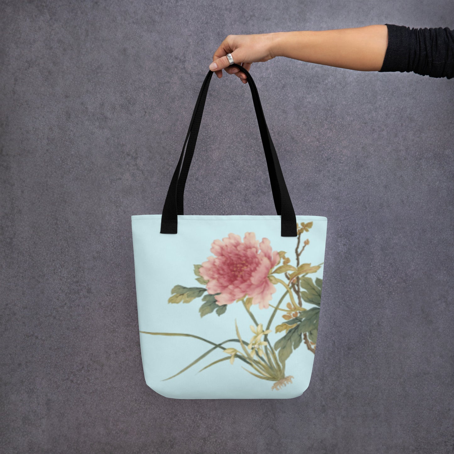 The Spirit of Flowers in Twelve Months｜Orchid and Tree Peony in Bloom｜Tote bag｜Aqua blue