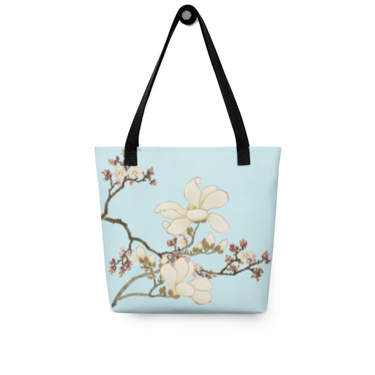 The Spirit of Flowers in Twelve Months｜Apricot and Lily Magnolia in Blossom｜Tote bag｜Aqua blue