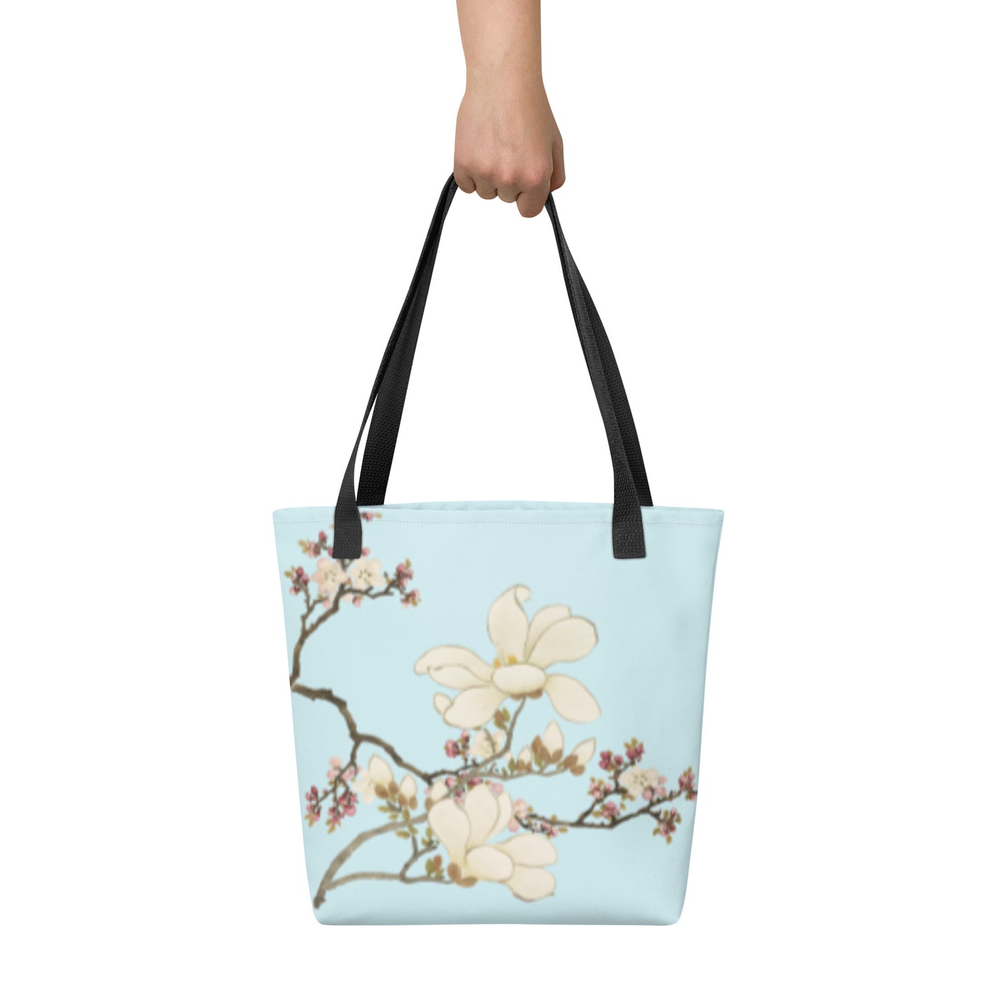 The Spirit of Flowers in Twelve Months｜Apricot and Lily Magnolia in Blossom｜Tote bag｜Aqua blue