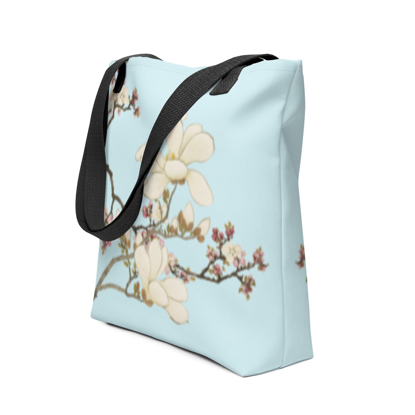 The Spirit of Flowers in Twelve Months｜Apricot and Lily Magnolia in Blossom｜Tote bag｜Aqua blue