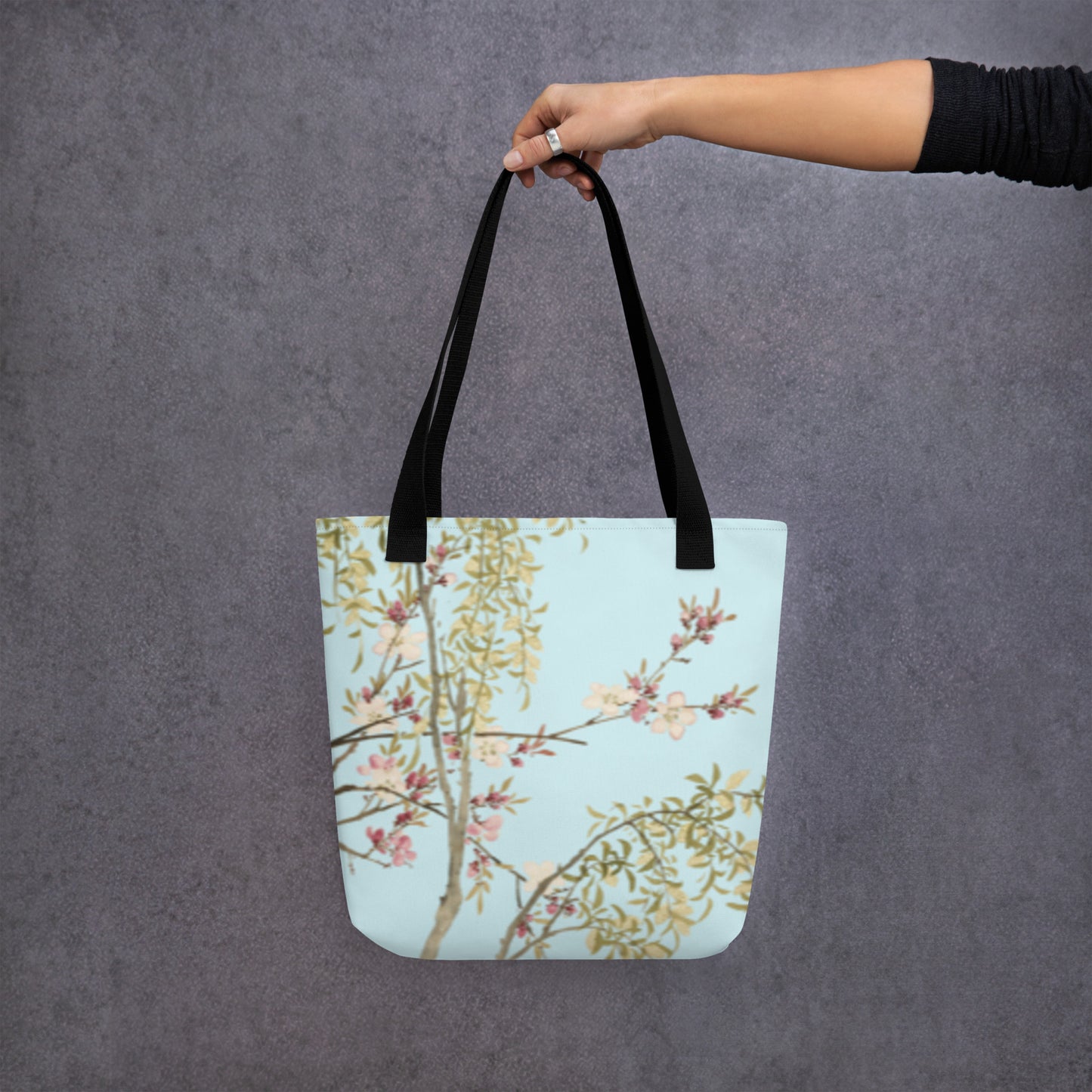 The Spirit of Flowers in Twelve Months｜Willow and Peach Blossom｜Tote bag｜Aqua blue