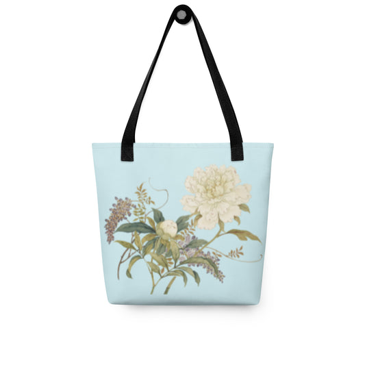 The Spirit of Flowers in Twelve Months｜Chinese Peony and Wisteria in Bloom｜Tote bag｜Aqua blue