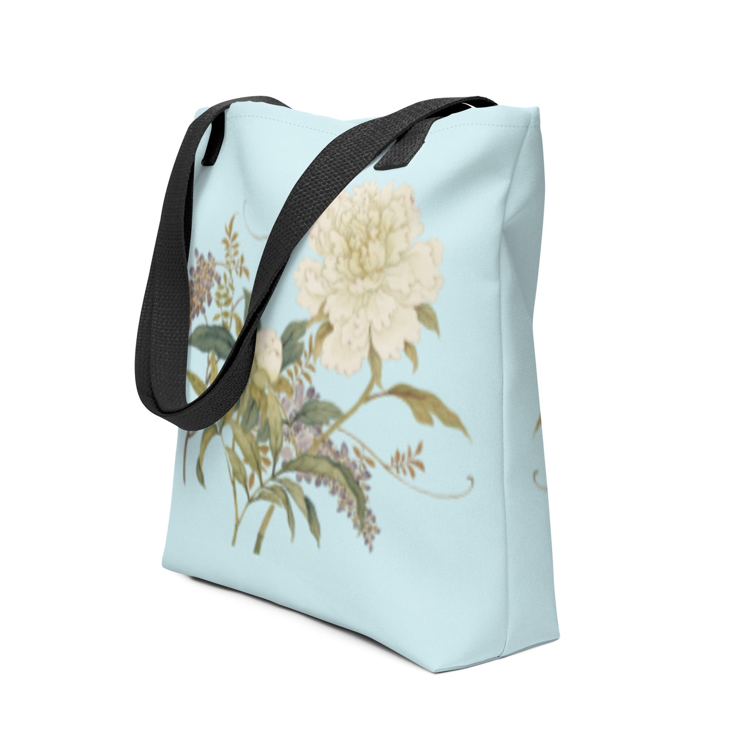 The Spirit of Flowers in Twelve Months｜Chinese Peony and Wisteria in Bloom｜Tote bag｜Aqua blue