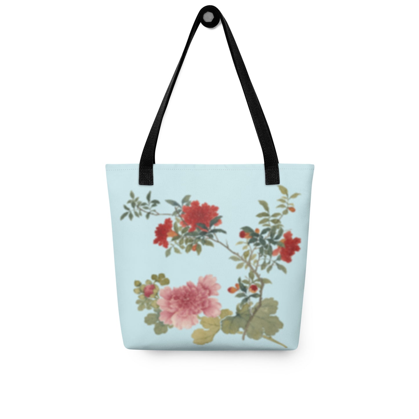 The Spirit of Flowers in Twelve Months｜Hollyhock and Pomegranate in Bloom｜Tote bag｜Aqua blue