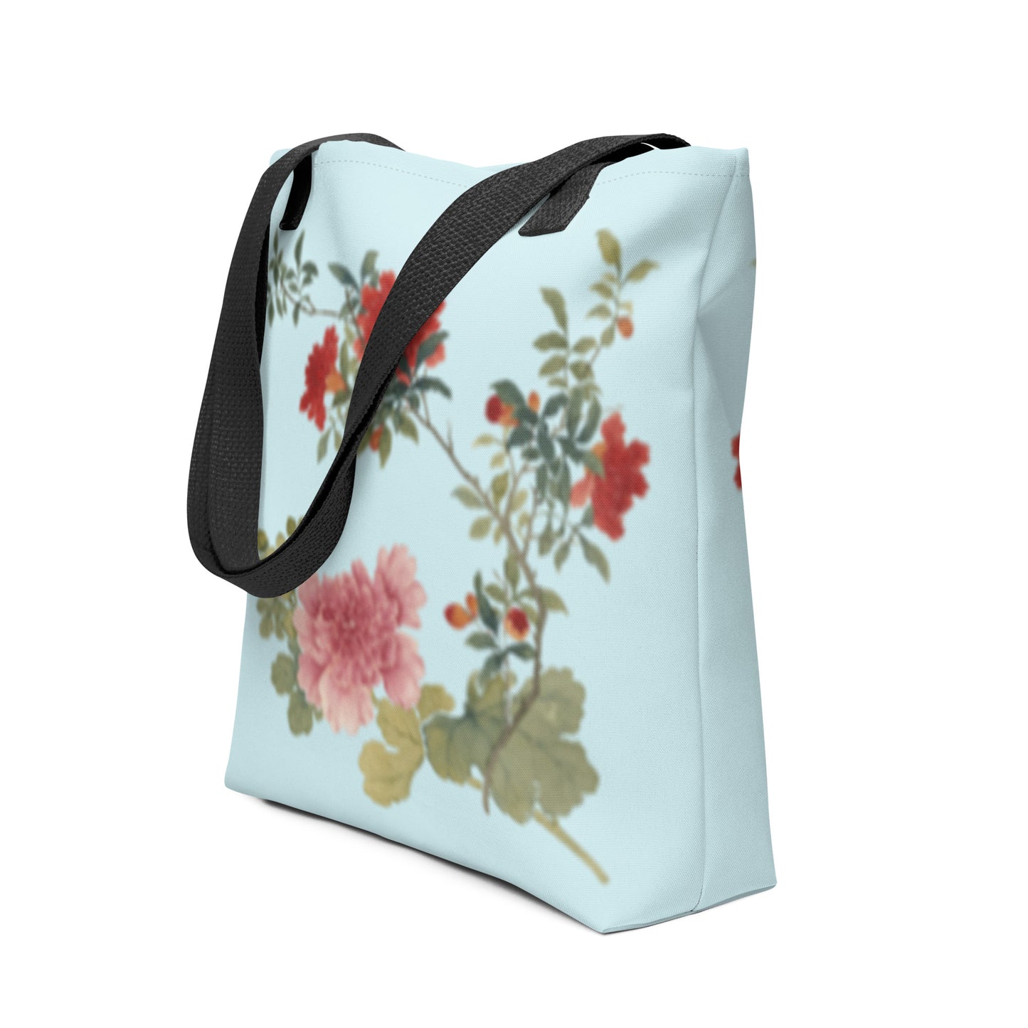 The Spirit of Flowers in Twelve Months｜Hollyhock and Pomegranate in Bloom｜Tote bag｜Aqua blue