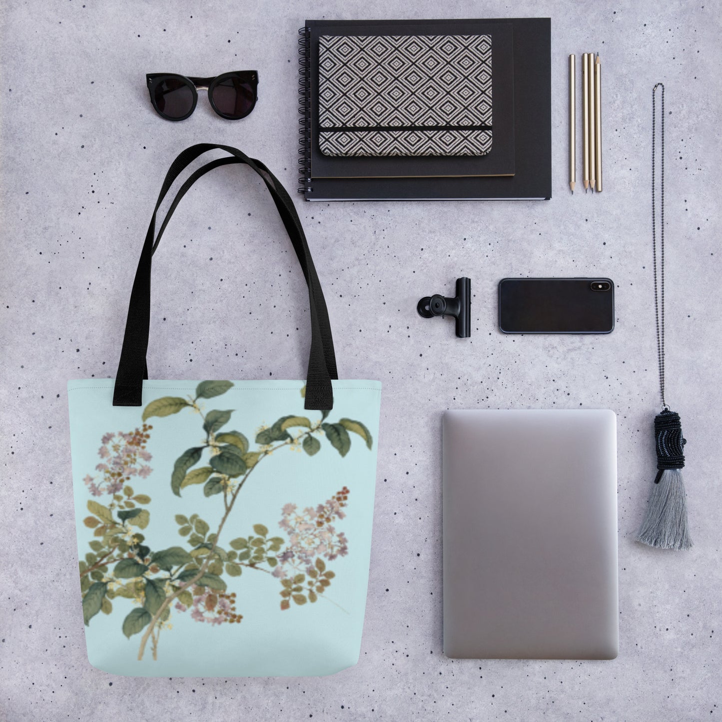 The Spirit of Flowers in Twelve Months｜Osmanthus and Crape Myrtle in Bloom｜Tote bag｜Aqua blue