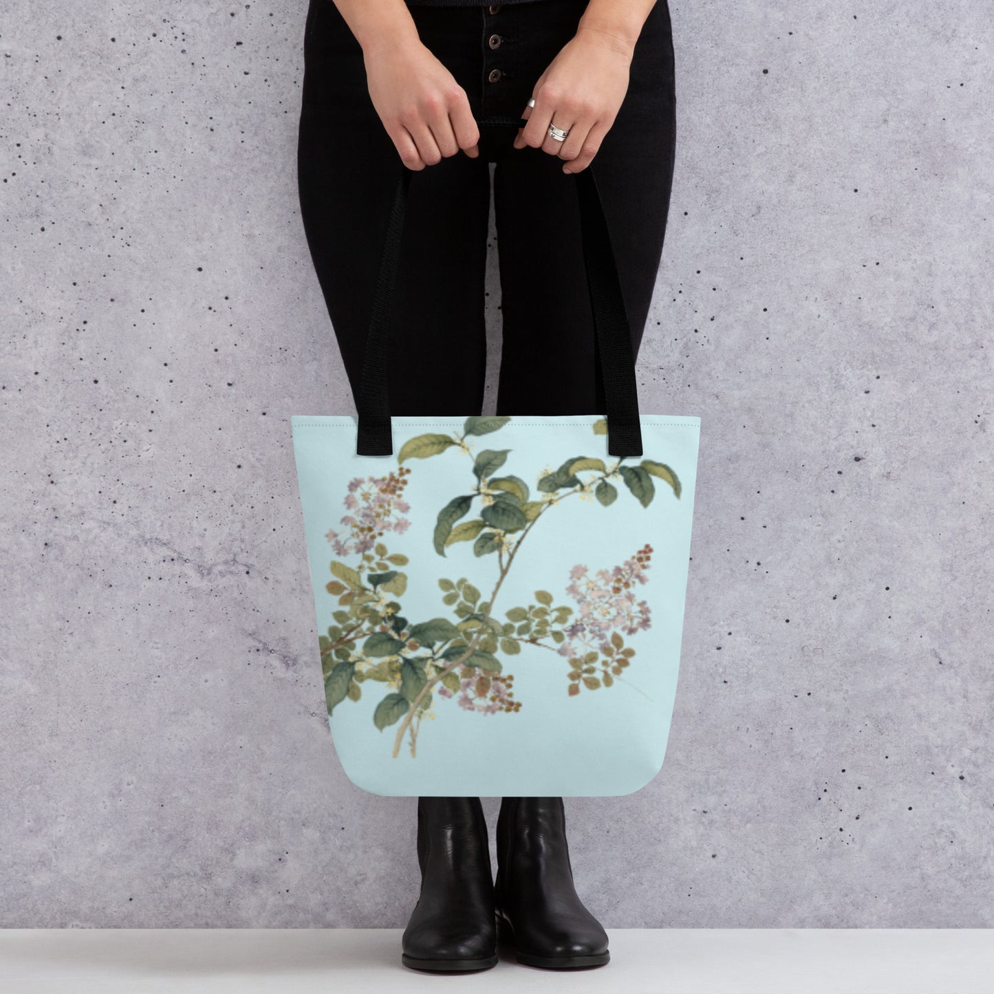 The Spirit of Flowers in Twelve Months｜Osmanthus and Crape Myrtle in Bloom｜Tote bag｜Aqua blue