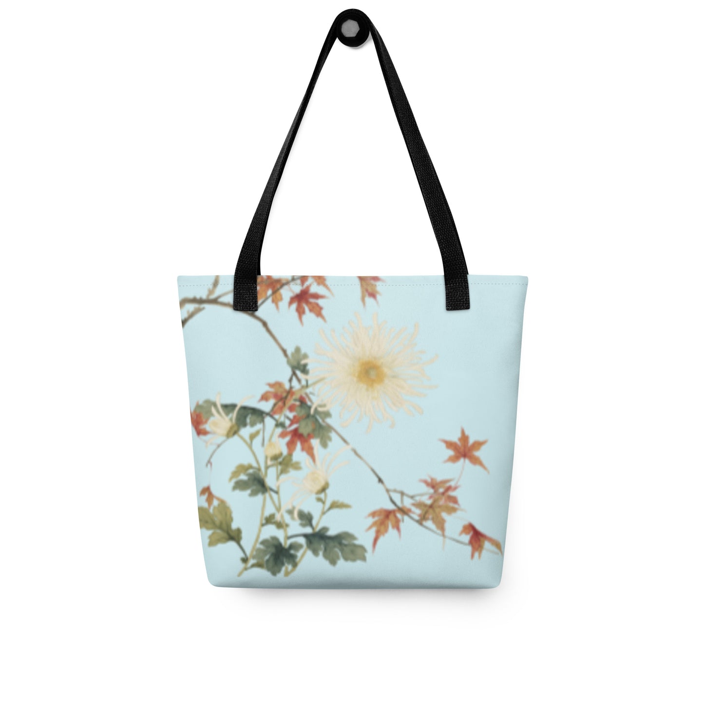 The Spirit of Flowers in Twelve Months｜Blooming Chrysanthemum and Maple Leaves｜Tote bag｜Aqua blue