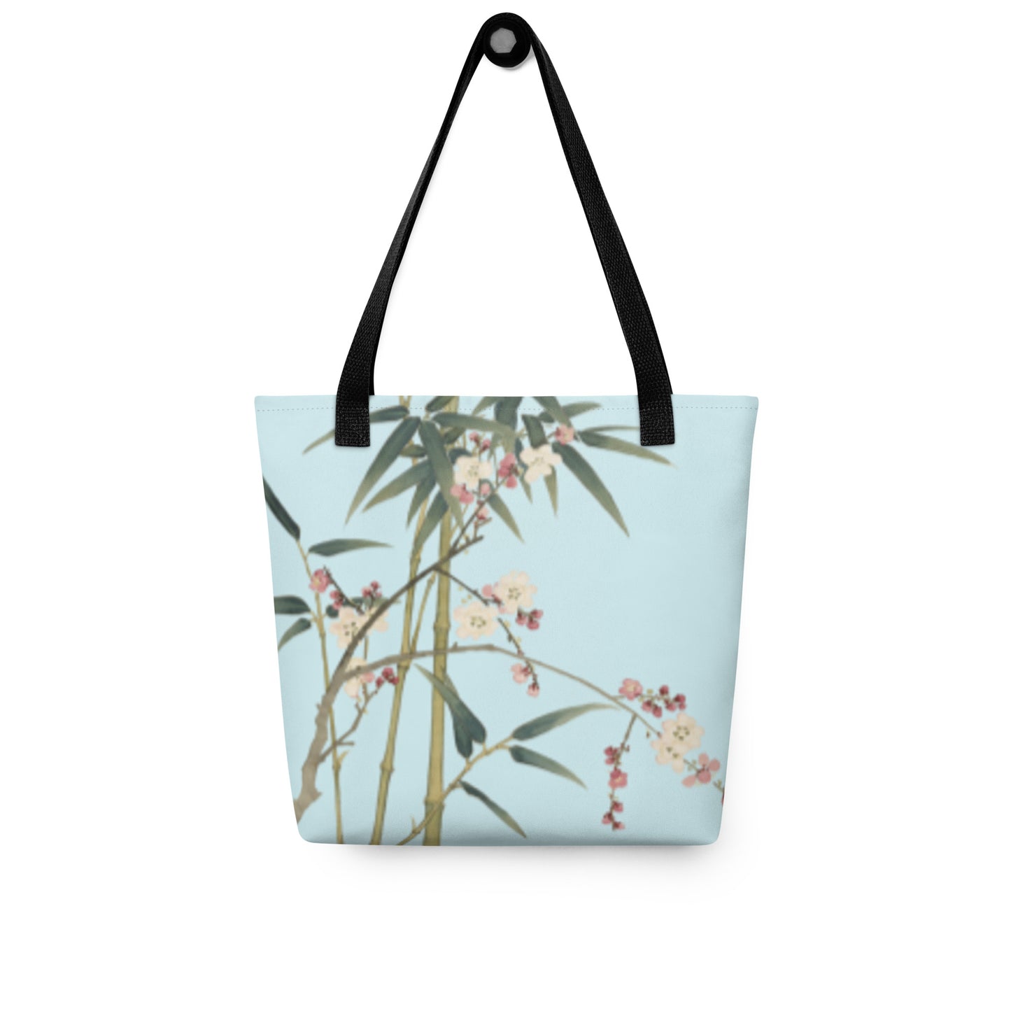 The Spirit of Flowers in Twelve Months｜Crimson Plum Blossom and Lush Green Bamboo｜Tote bag｜Aqua blue