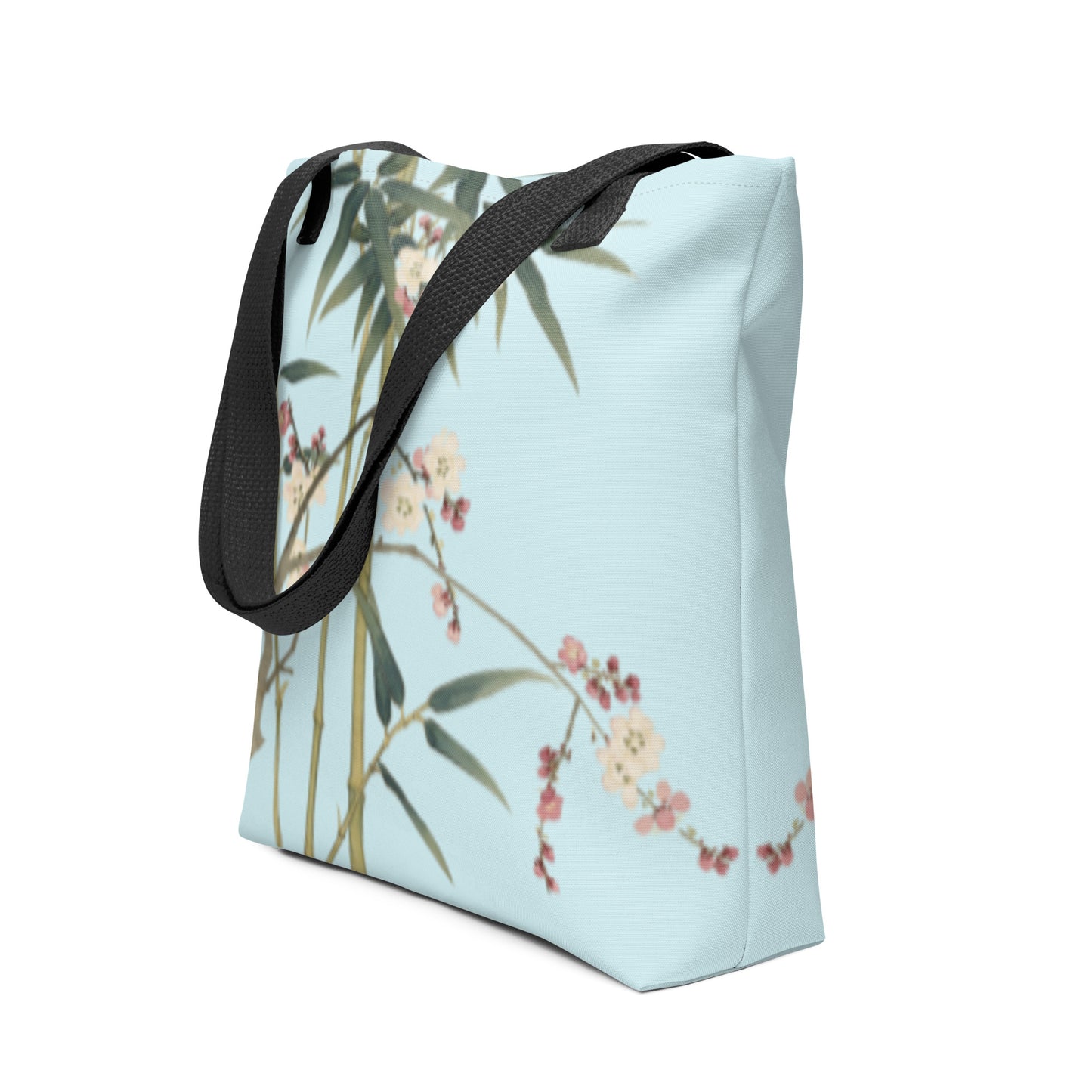 The Spirit of Flowers in Twelve Months｜Crimson Plum Blossom and Lush Green Bamboo｜Tote bag｜Aqua blue