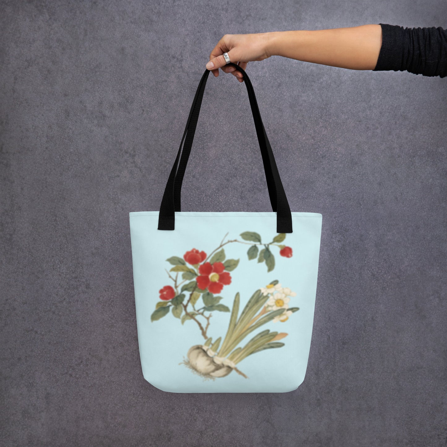 The Spirit of Flowers in Twelve Months｜Narcissus and Camelia in Bloom｜Tote bag｜Aqua blue