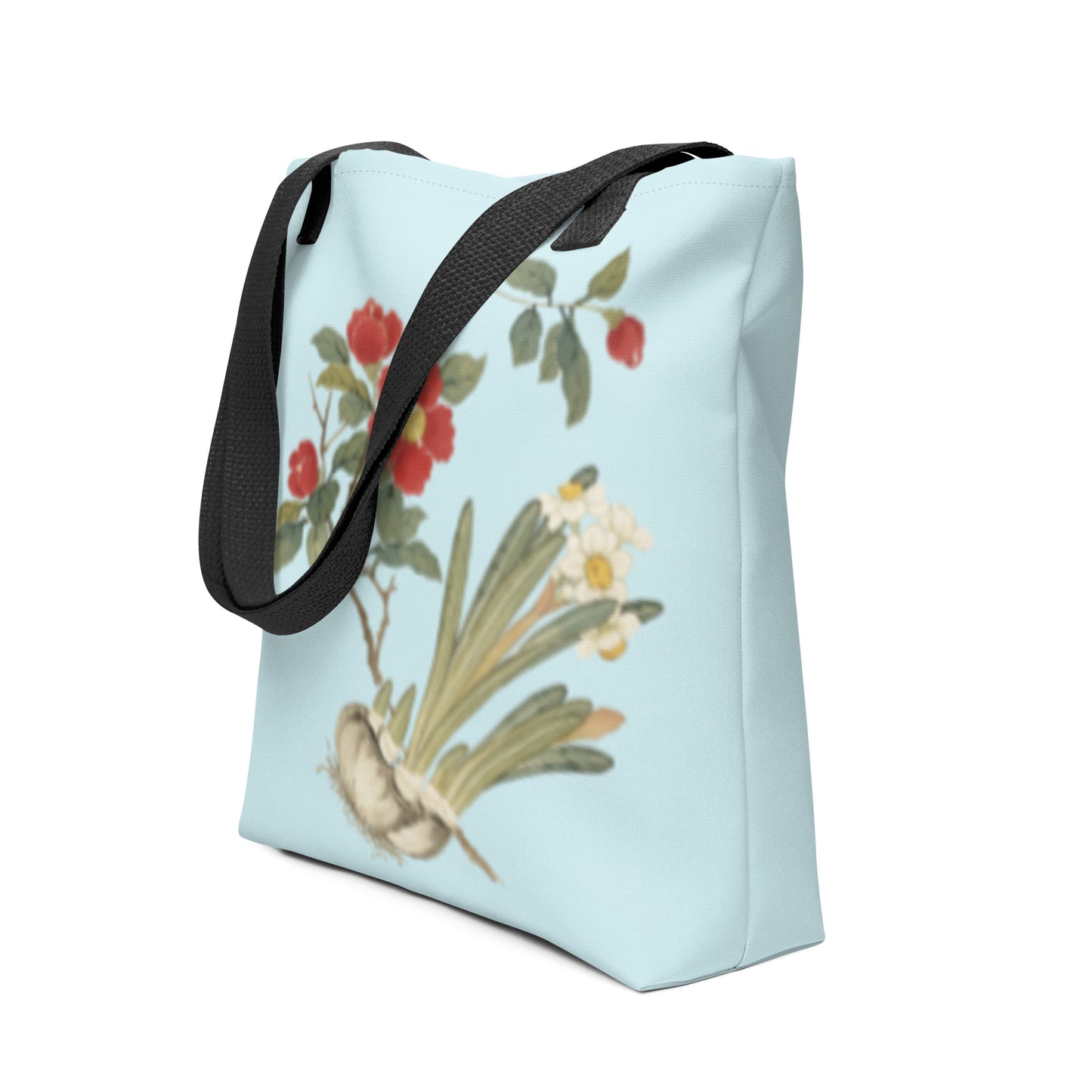 The Spirit of Flowers in Twelve Months｜Narcissus and Camelia in Bloom｜Tote bag｜Aqua blue