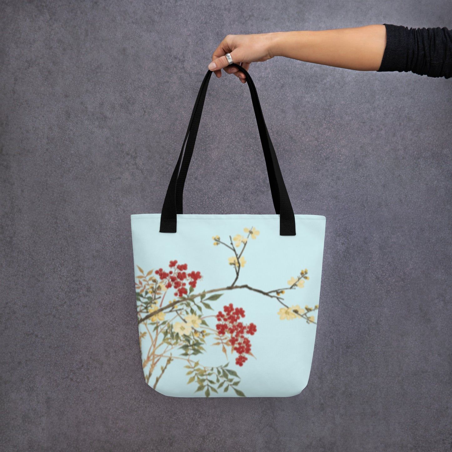 The Spirit of Flowers in Twelve Months｜Blooming Wintersweet and Heavenly Bamboo｜Tote bag｜Aqua blue