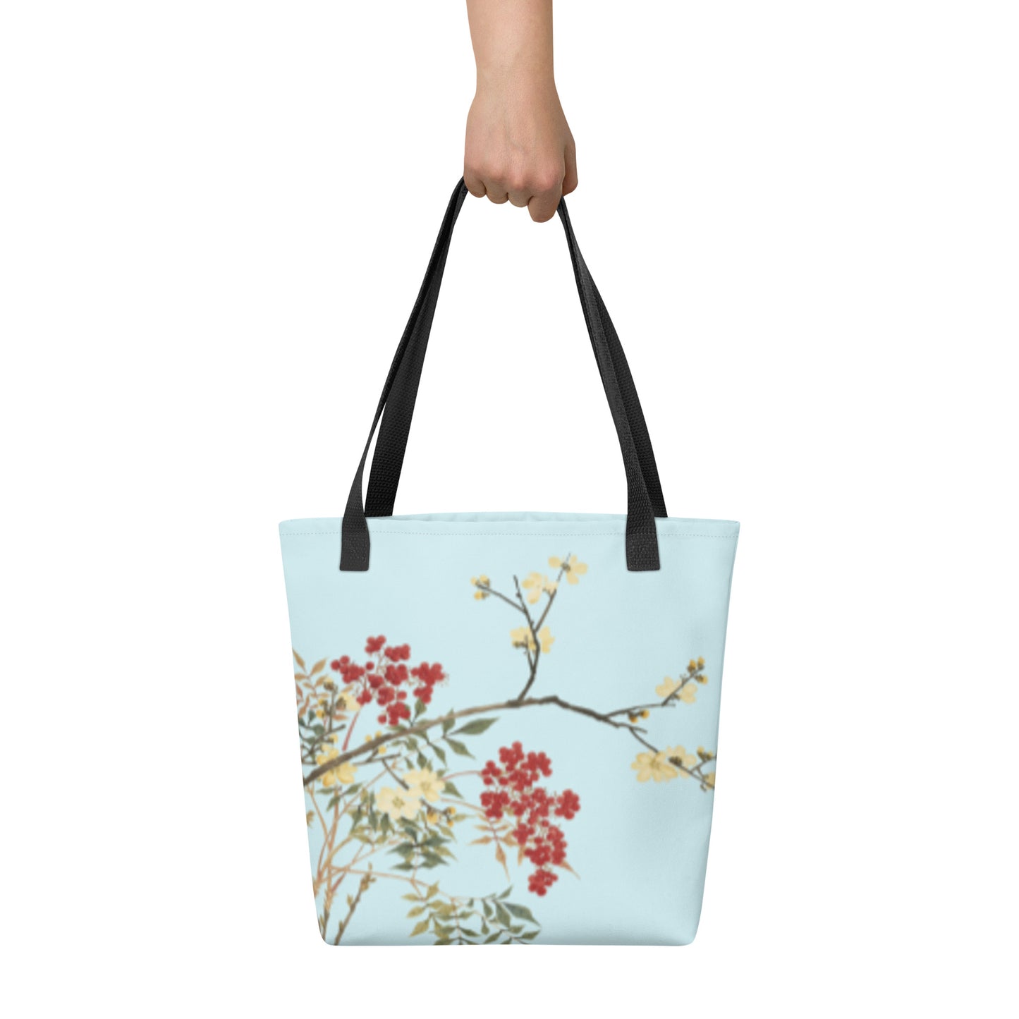 The Spirit of Flowers in Twelve Months｜Blooming Wintersweet and Heavenly Bamboo｜Tote bag｜Aqua blue