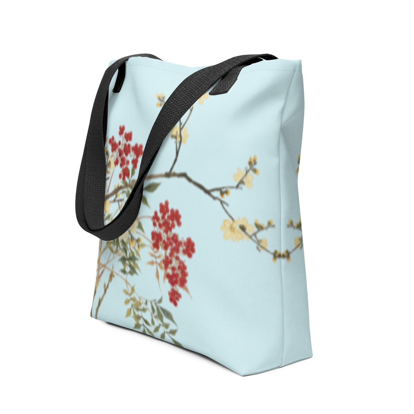 The Spirit of Flowers in Twelve Months｜Blooming Wintersweet and Heavenly Bamboo｜Tote bag｜Aqua blue