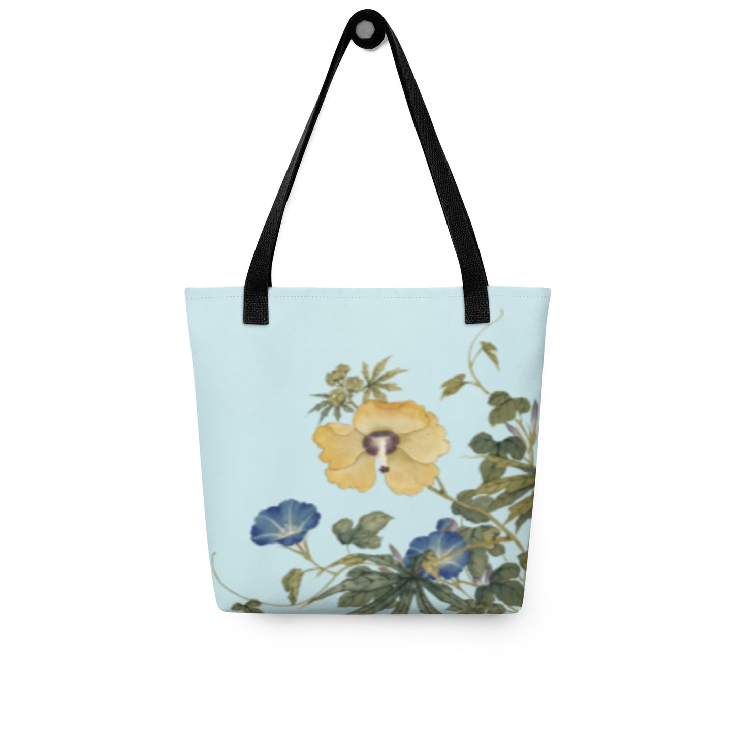 The Spirit of Flowers in Twelve Months｜Okra and White-edged Morning Glory in Bloom｜Tote bag｜Aqua blue