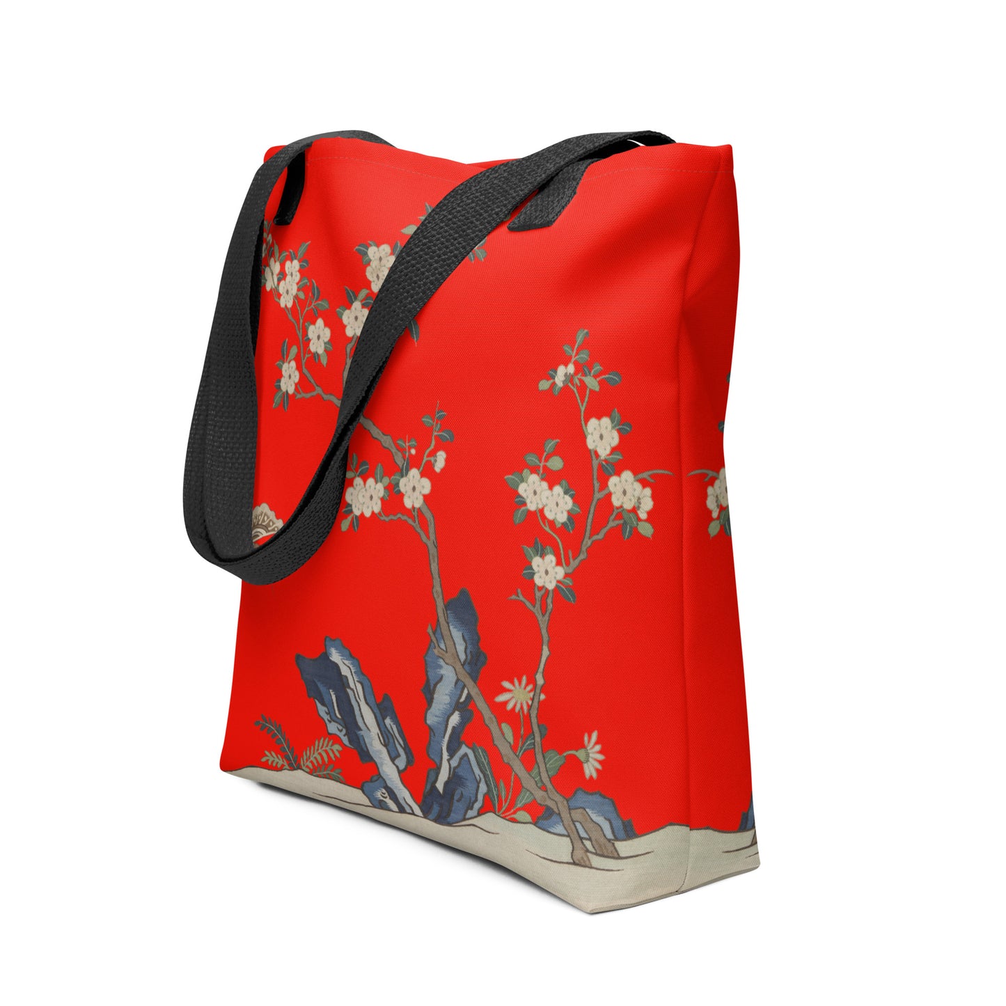 Kesi Flower Album｜White Plum Blossoms and Butterfly｜Tote bag｜Garnet red