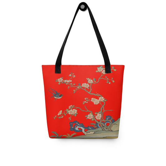 Kesi Flower Album｜Swallow in Flight, Harbinger of Spring｜Tote bag｜Garnet red