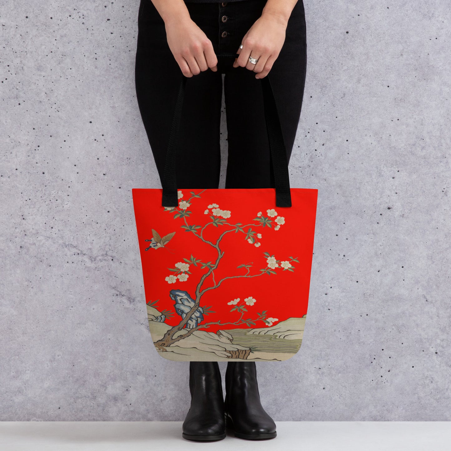 Kesi Flower Album｜Plum Blossoms and Butterfly｜Tote bag｜Garnet red