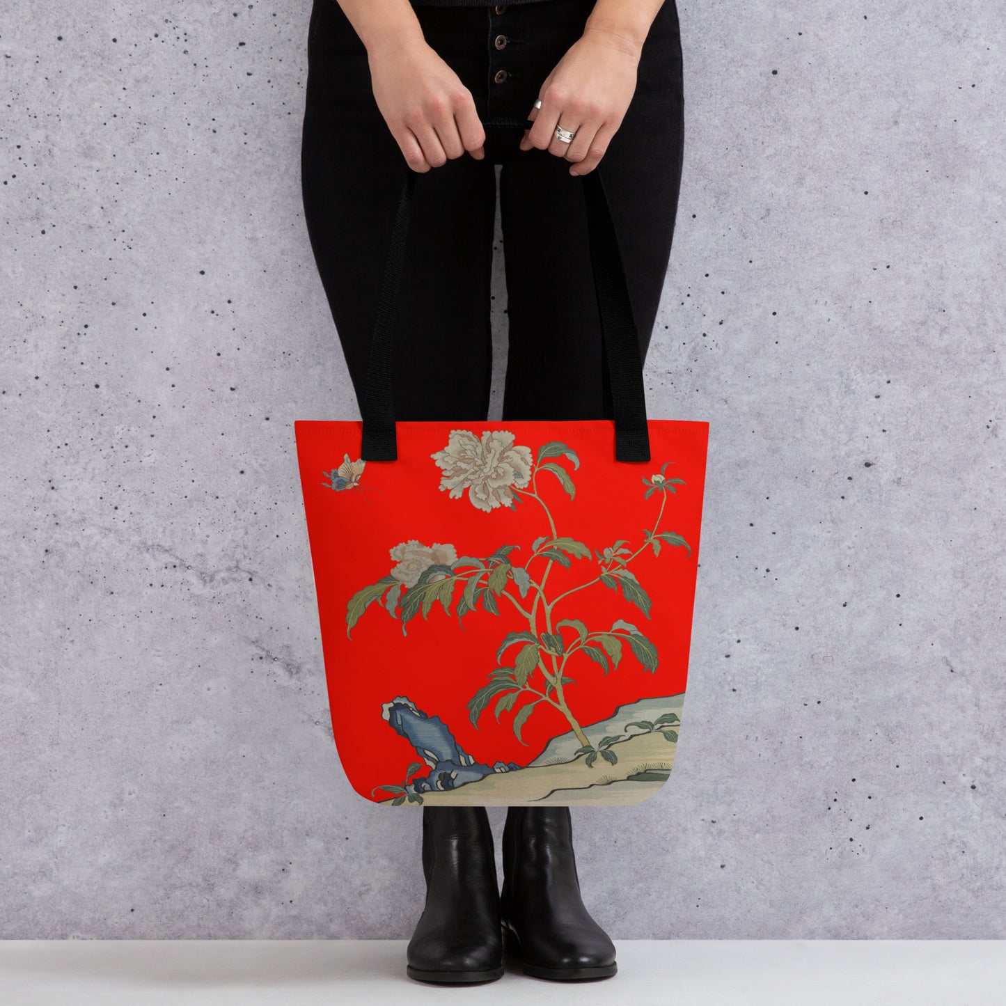 Kesi Flower Album｜Peonies and Butterfly｜Tote bag｜Garnet red