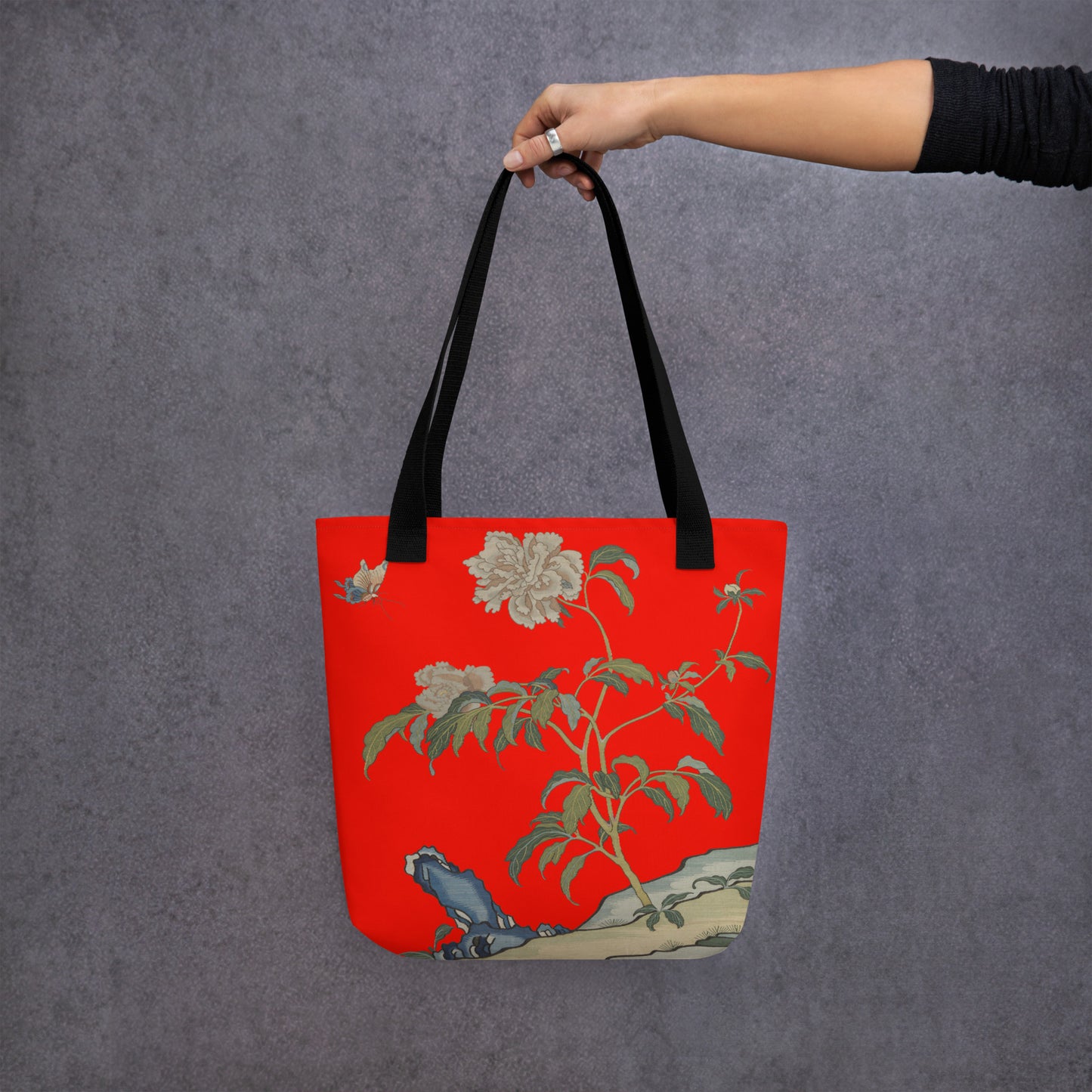 Kesi Flower Album｜Peonies and Butterfly｜Tote bag｜Garnet red