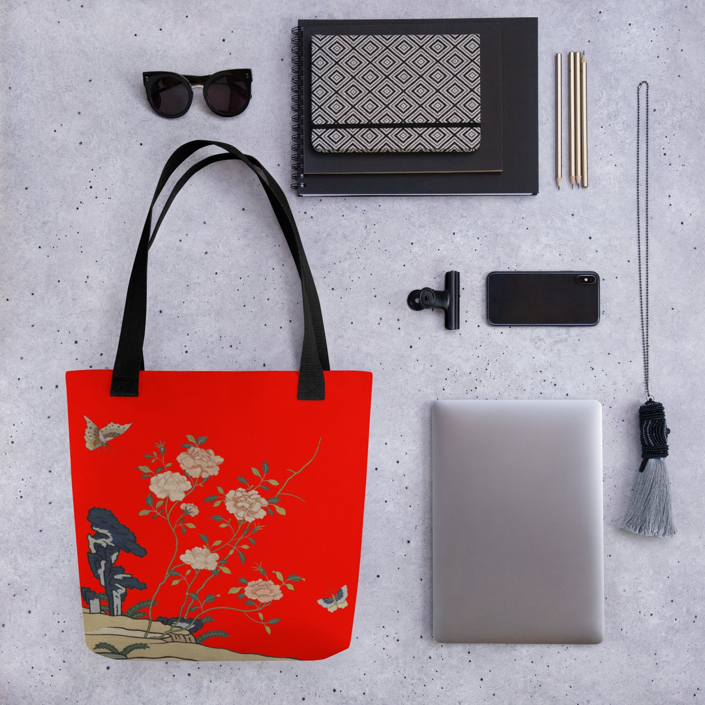 Kesi Flower Album｜Red Roses｜Tote bag｜Garnet red