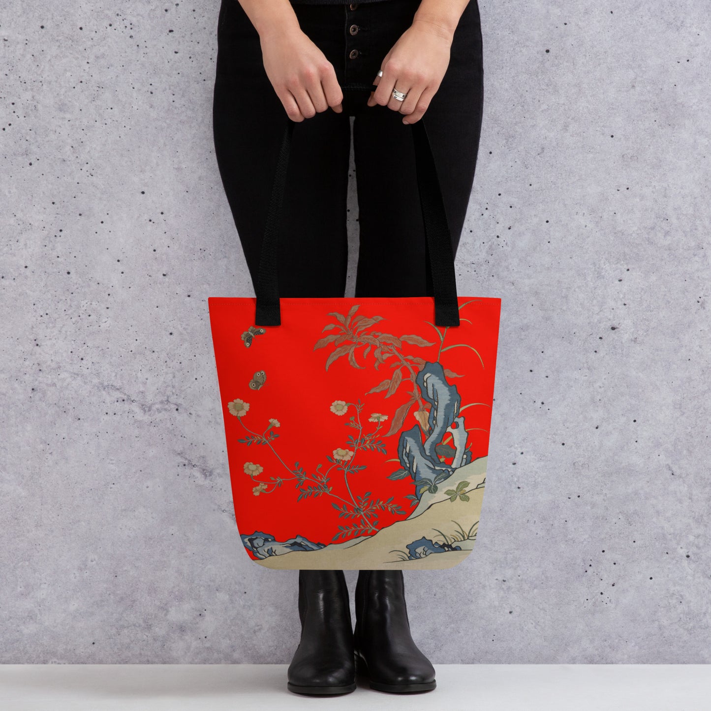 Kesi Flower Album｜Butterflies and Flowers｜Tote bag｜Garnet red