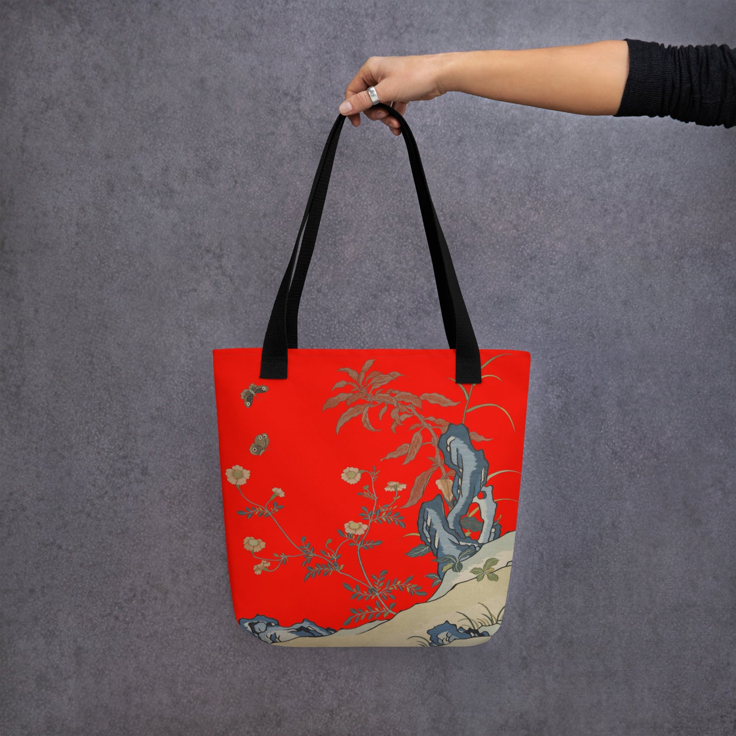 Kesi Flower Album｜Butterflies and Flowers｜Tote bag｜Garnet red