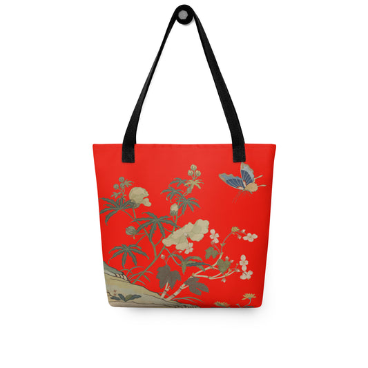 Kesi Flower Album｜Hibiscus and Begonia Blossoms｜Tote bag｜Garnet red