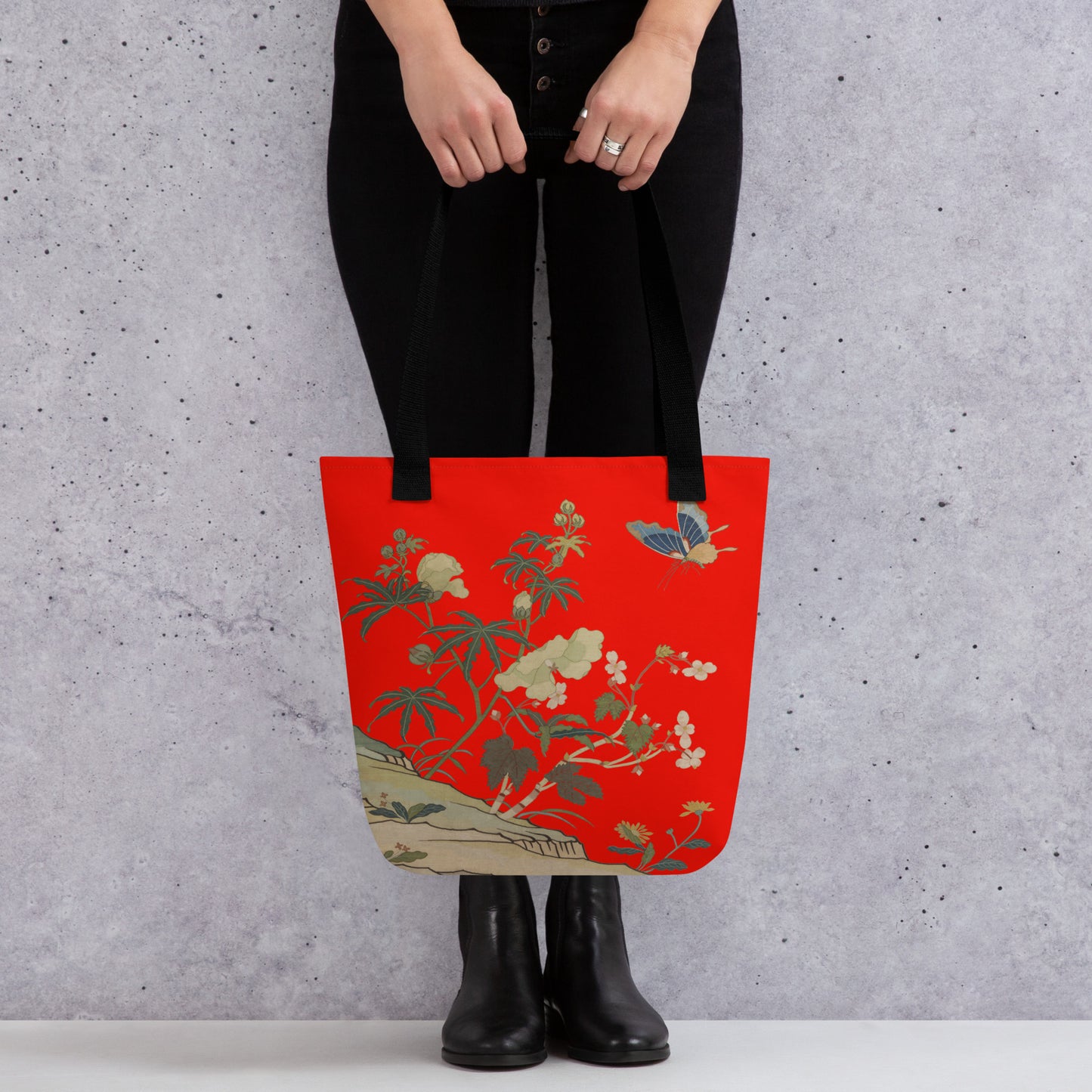 Kesi Flower Album｜Hibiscus and Begonia Blossoms｜Tote bag｜Garnet red