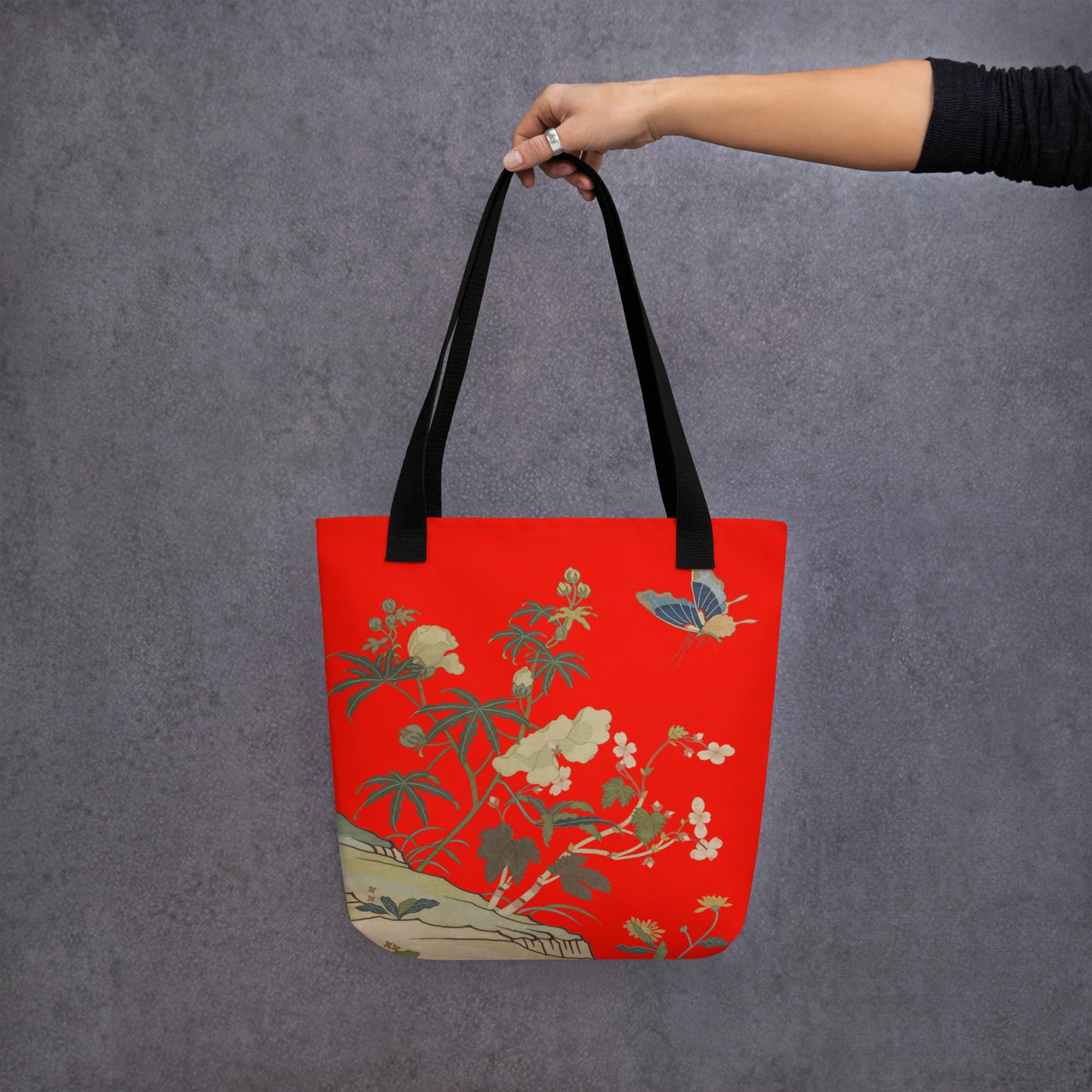 Kesi Flower Album｜Hibiscus and Begonia Blossoms｜Tote bag｜Garnet red