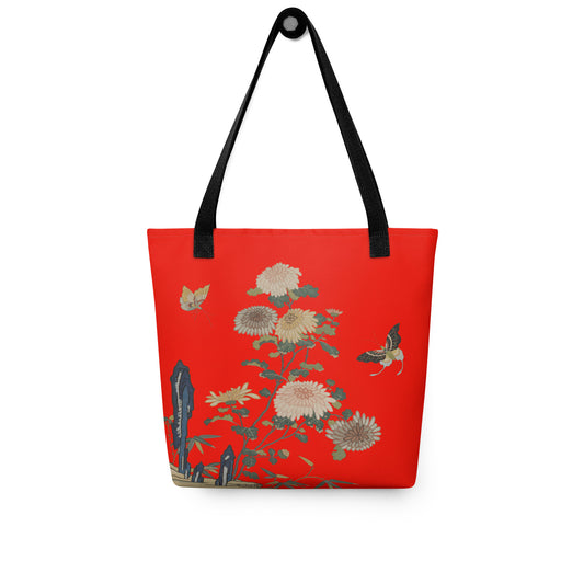 Kesi Flower Album｜Chrysanthemums and Butterflies｜Tote bag｜Garnet red