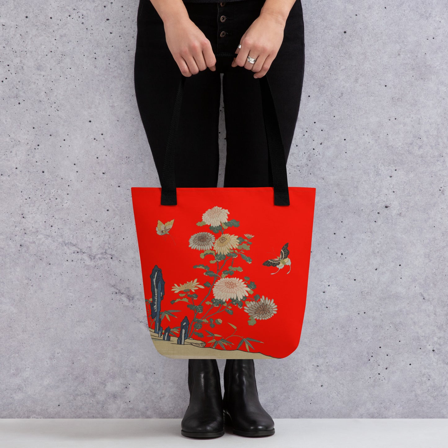 Kesi Flower Album｜Chrysanthemums and Butterflies｜Tote bag｜Garnet red