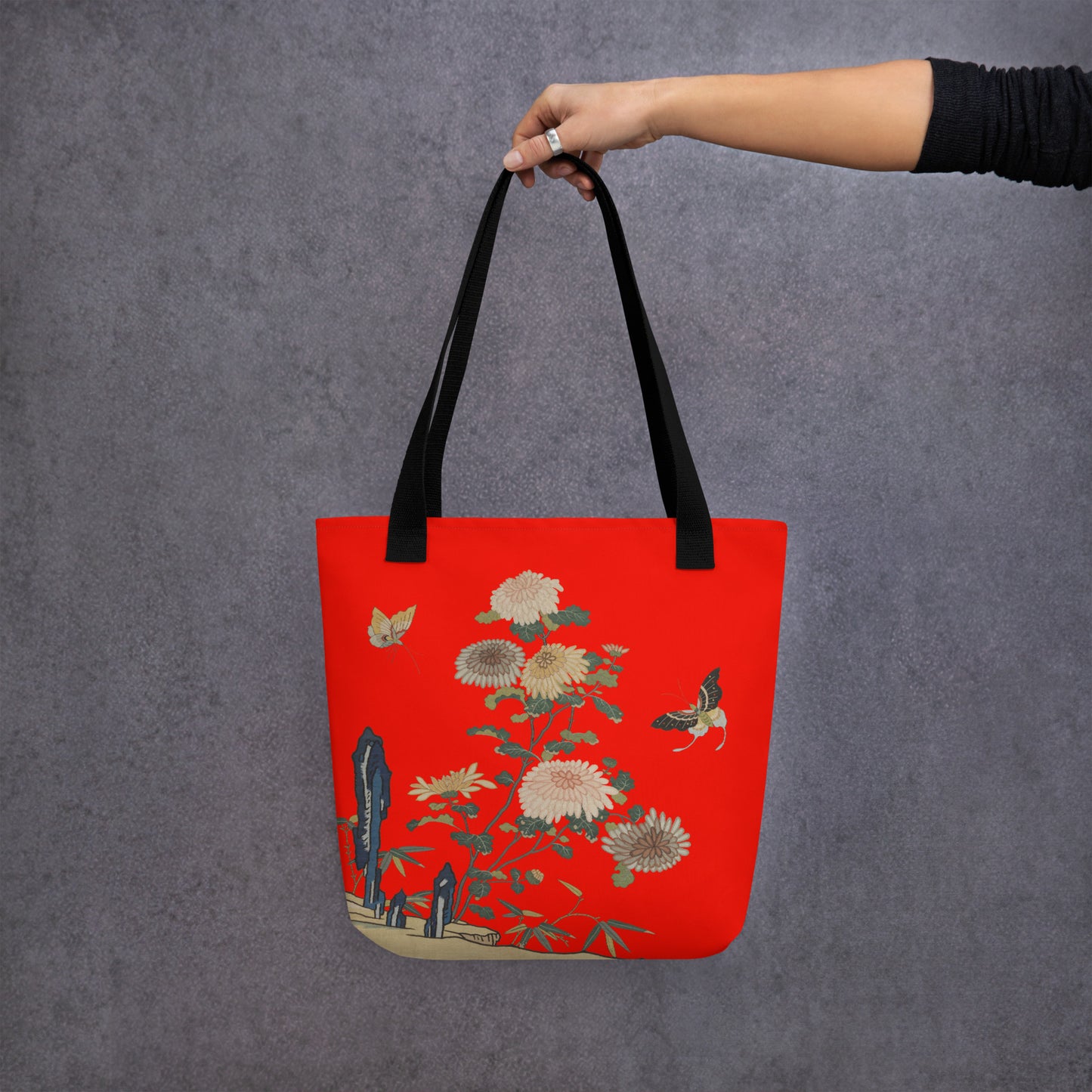 Kesi Flower Album｜Chrysanthemums and Butterflies｜Tote bag｜Garnet red